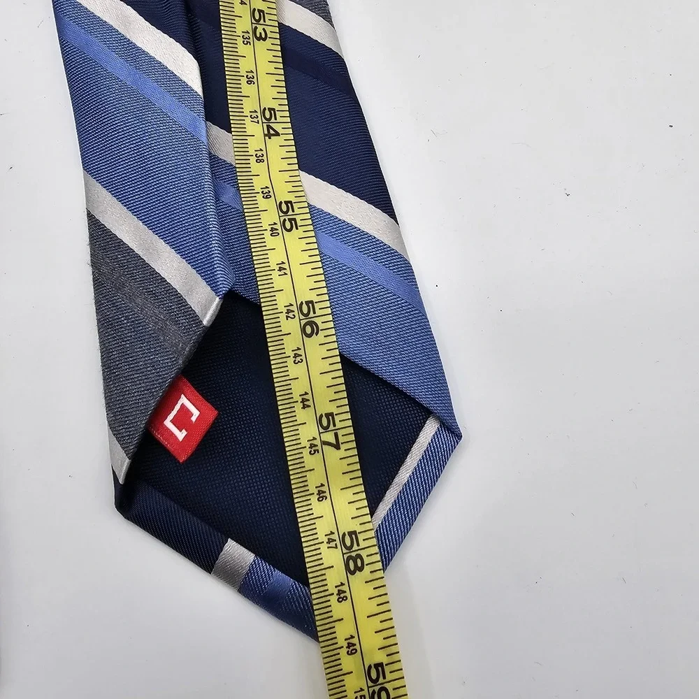 Lot of 2 Mens Silk Ties Chaps Striped Perry Ellis Geometric Blue Navy Gray 60